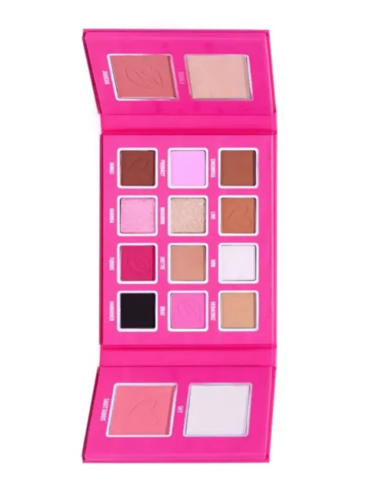 Paleta de 16 tonos: 9 sombras mate, 3 pigmentos compactos, 2 iluminadores y 2 rubores.